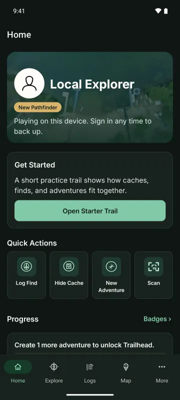 The Home screen in the dark theme